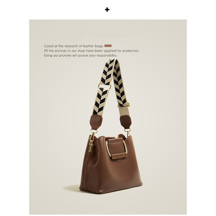 Crossbody Wide Shoulder Strap Portable Bucket Bag