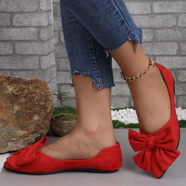 Big Bow Flat Shoes Pointed-toe Low-heeled Shoes Women Fashion Casual Breathable Slip On Flats