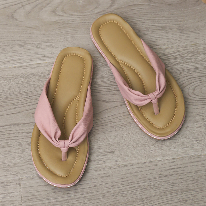 Clip Toe Bow Slippers Summer Flat Beach Shoes Flip Flops Sandals