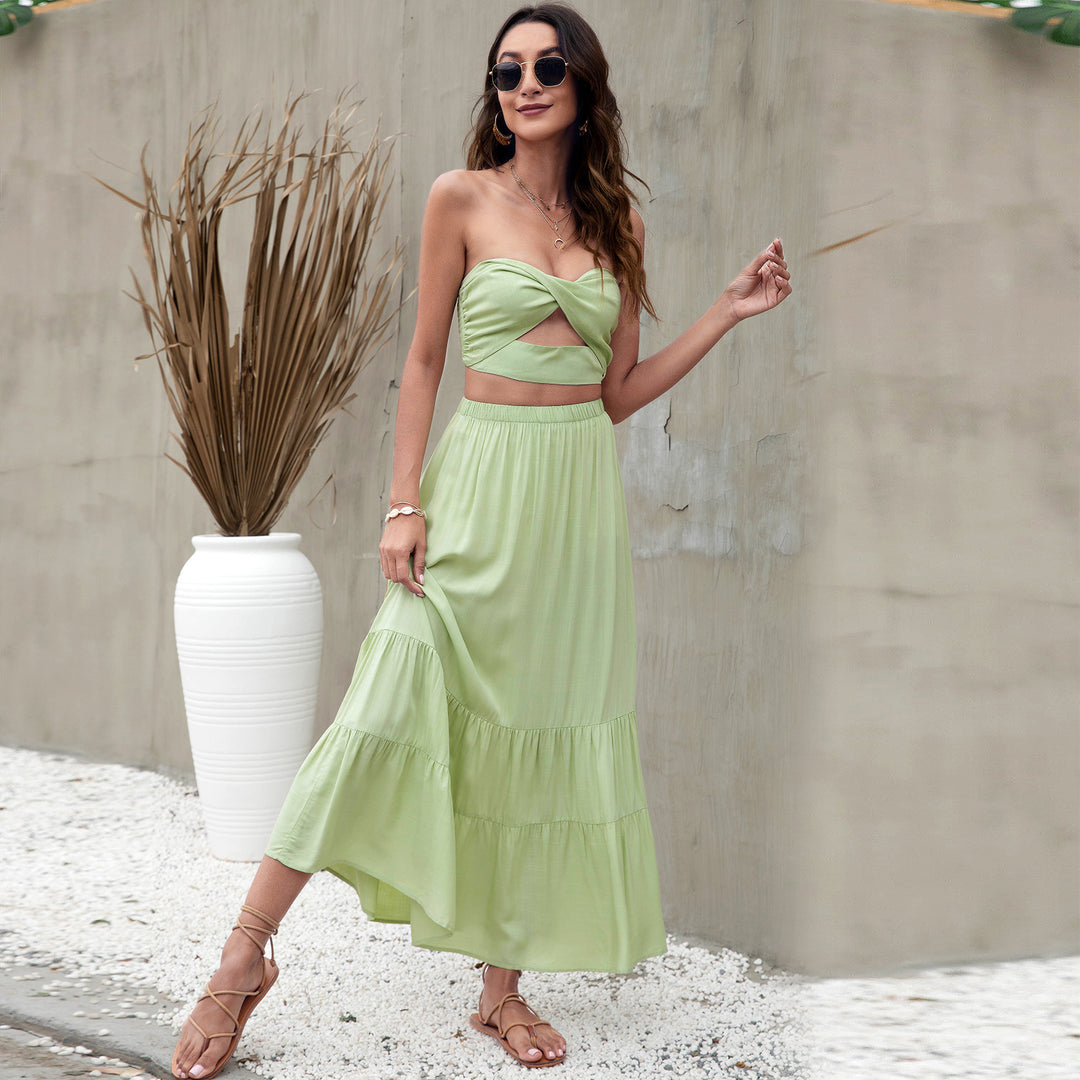 Beach Style Pure Color Ruffles European And American Skirt