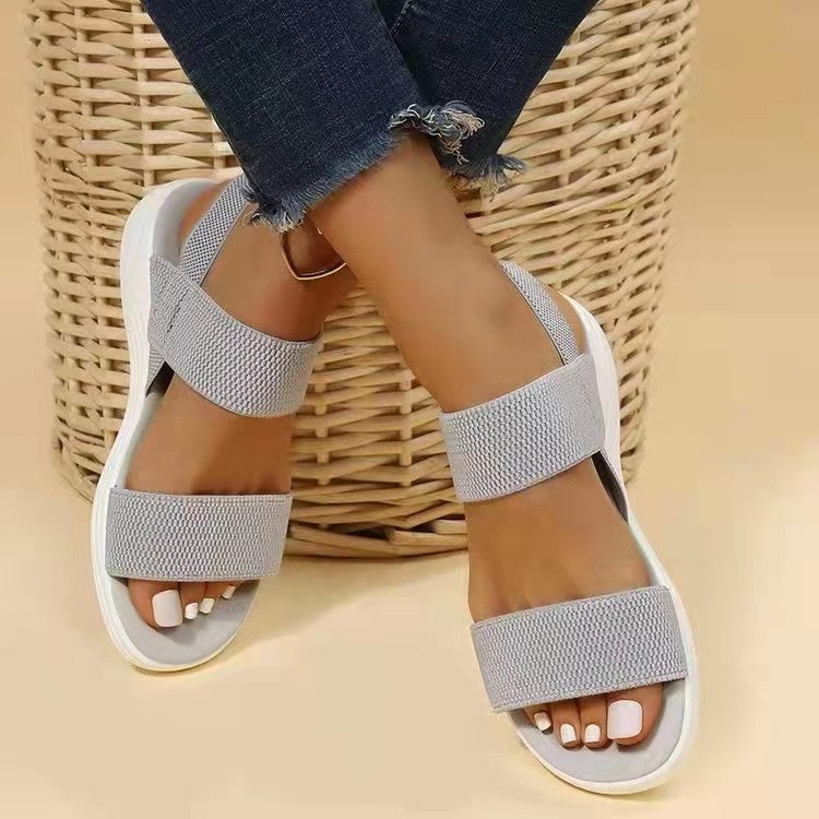 Casual Elastic Band Back Strap Flyknit Polyurethane Flat Sandals For Women