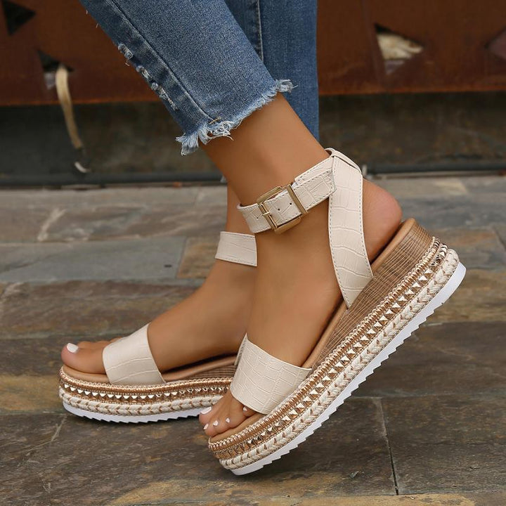 Summer Sandals Buckle Strap Hemp Wedges Platform Peep Toe Shoes