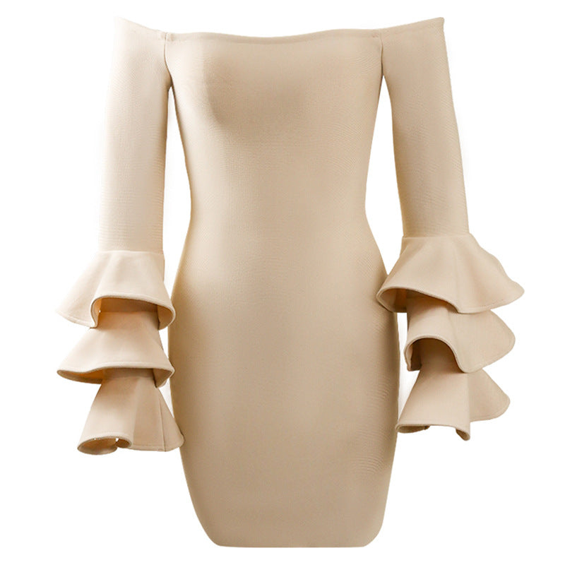 Winter Butterfly Long Sleeve Bandage Dress , Sexy Off Shoulder Celebrity Evening Runway Bodycon Party Dresses