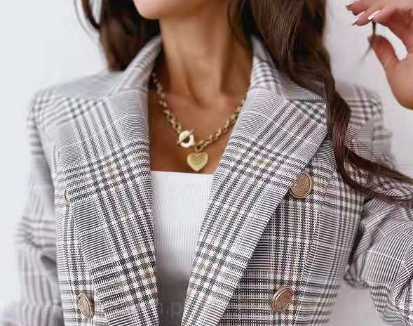 Autumn Top Loose Long Sleeve Plaid Blazer