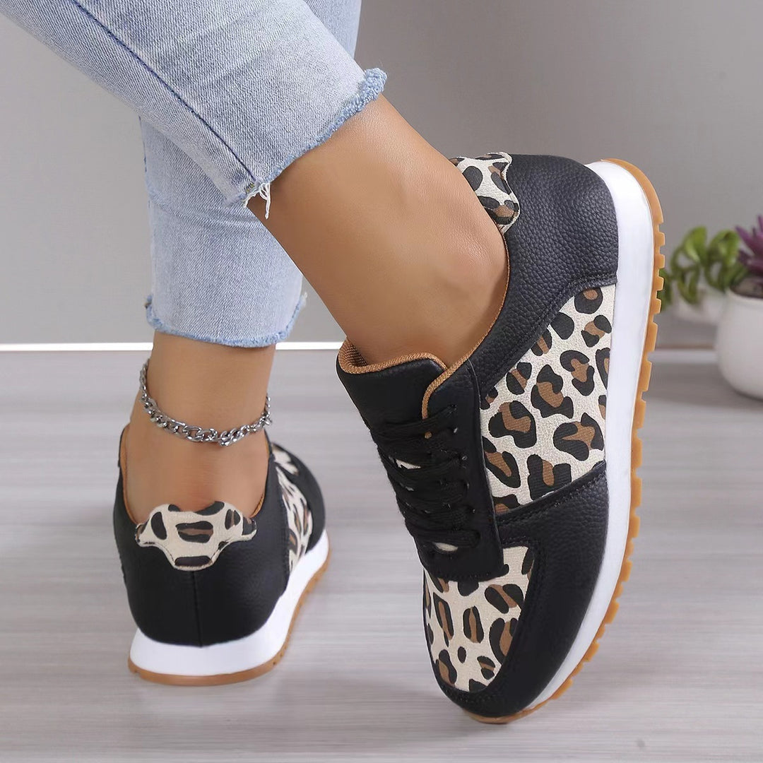 Fashoin Leopard Print Lace-up Sports Shoes , Sneakers Casual Running Walking Flat Shoes