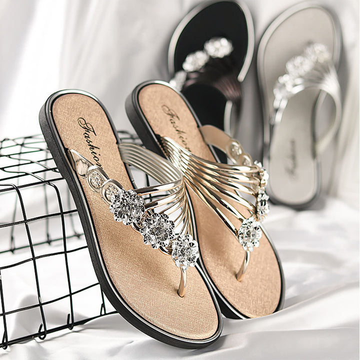 Summer Flip Flops Rhinestone Flat Slippers