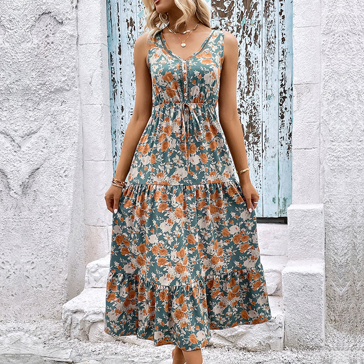 Sleeveless Stitching Printing Dress