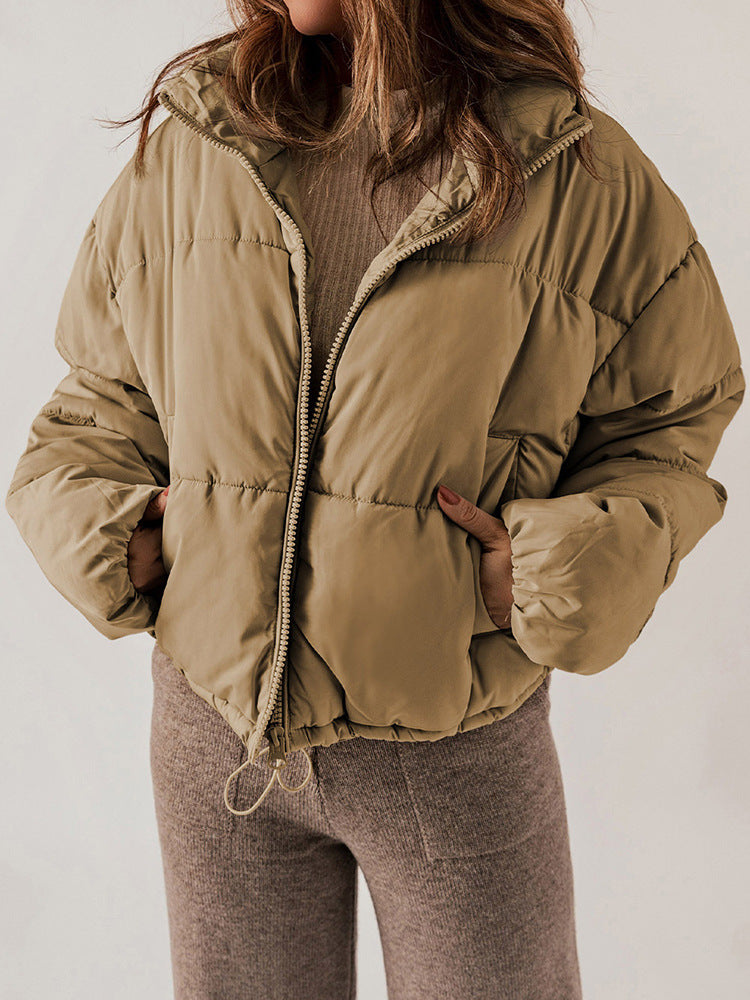 Winter Bread Coat New Thickened All-matching Warm Leisure Solid Color Stand-up Collar Cotton-padded Clothes Women