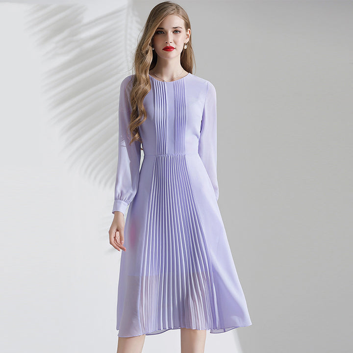 Fashion Purple Pleated Chiffon Dress