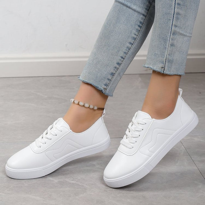 Round Toe Flat Bottom Lace Up Casual Comfortable White Shoes