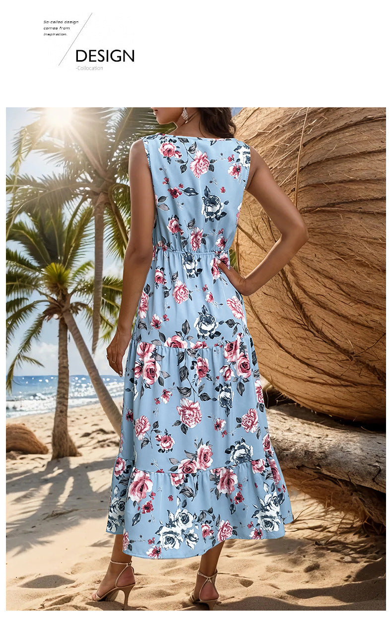 Sleeveless Stitching Printing Dress