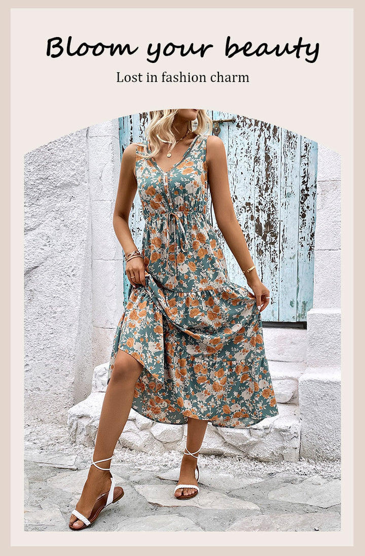 Sleeveless Stitching Printing Dress