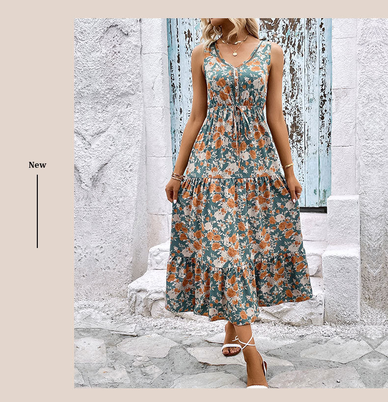 Sleeveless Stitching Printing Dress