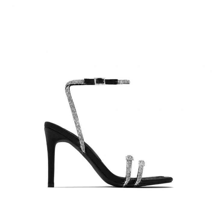 Simple High Heel Rhinestone Thin Belt Square Head Stiletto Sandals