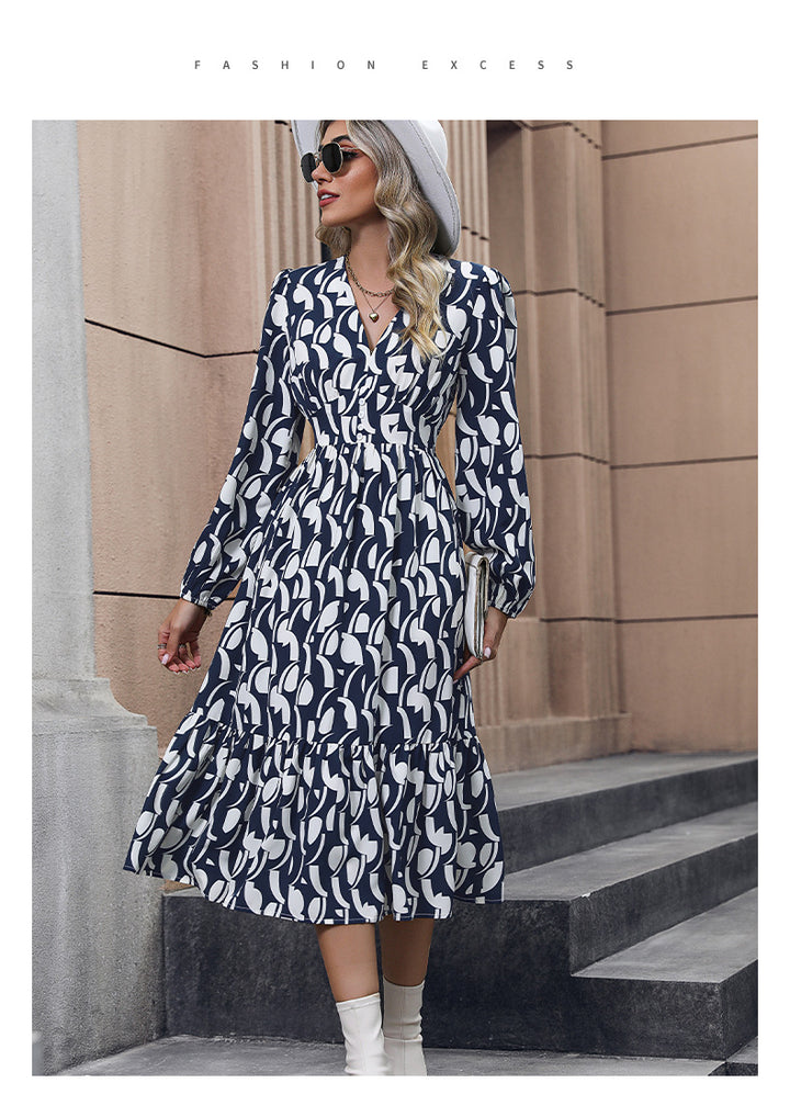 Long Sleeve Printed Dress