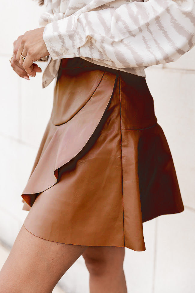 High Waist Ruffles Irregular Leather Skirt