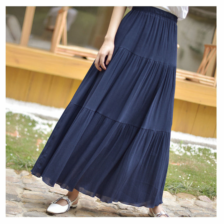 Pure Color Artistic Cotton And Linen Skirt