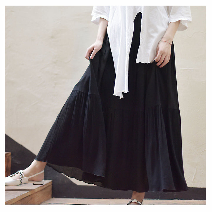 Pure Color Artistic Cotton And Linen Skirt