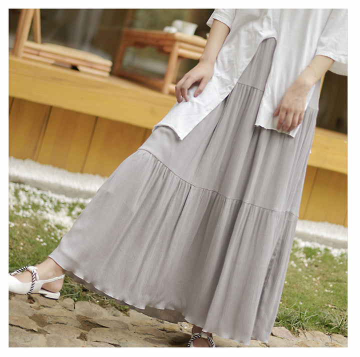 Pure Color Artistic Cotton And Linen Skirt