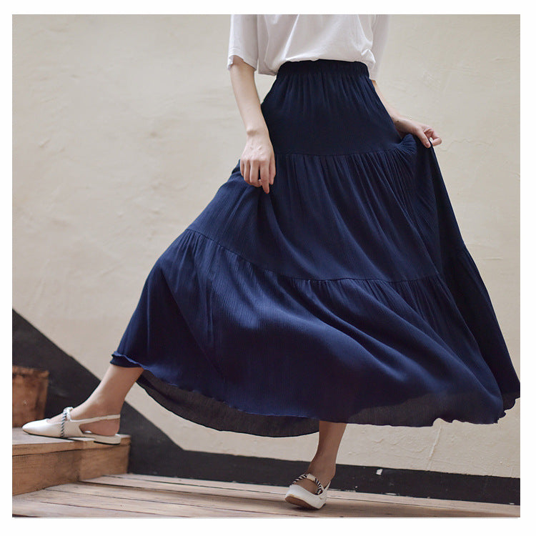 Pure Color Artistic Cotton And Linen Skirt