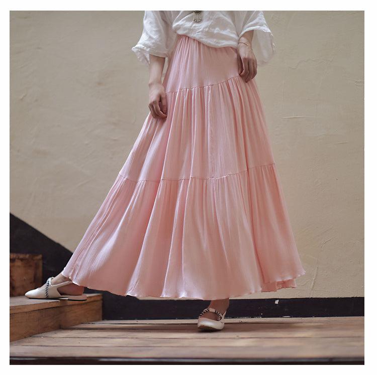 Pure Color Artistic Cotton And Linen Skirt