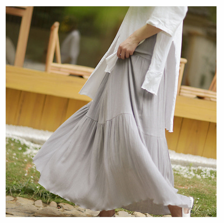 Pure Color Artistic Cotton And Linen Skirt