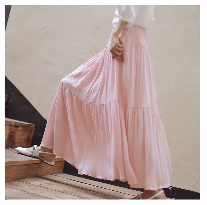 Pure Color Artistic Cotton And Linen Skirt