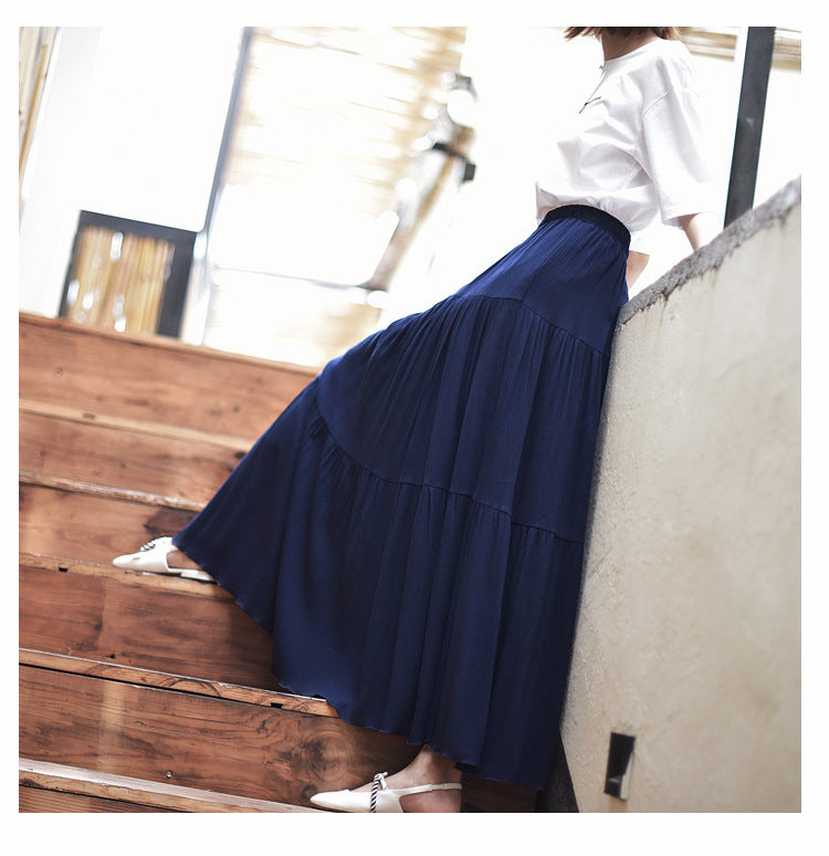 Pure Color Artistic Cotton And Linen Skirt