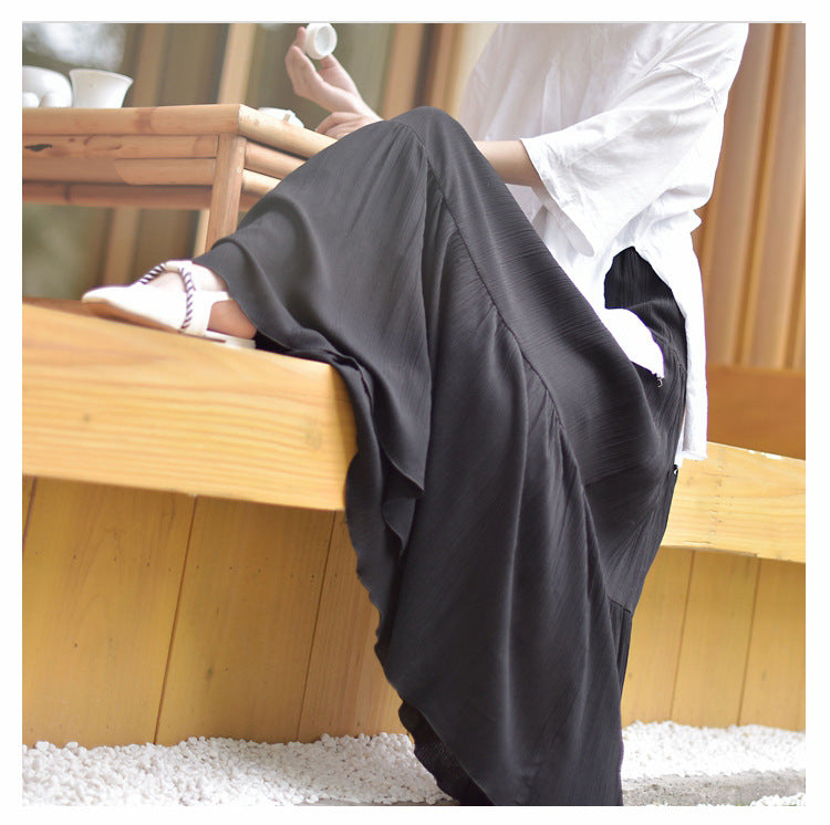 Pure Color Artistic Cotton And Linen Skirt