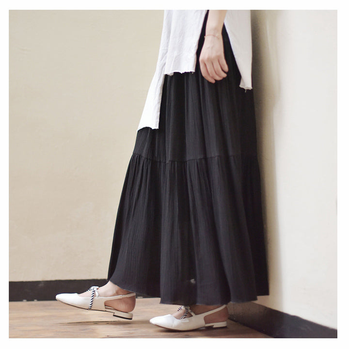 Pure Color Artistic Cotton And Linen Skirt