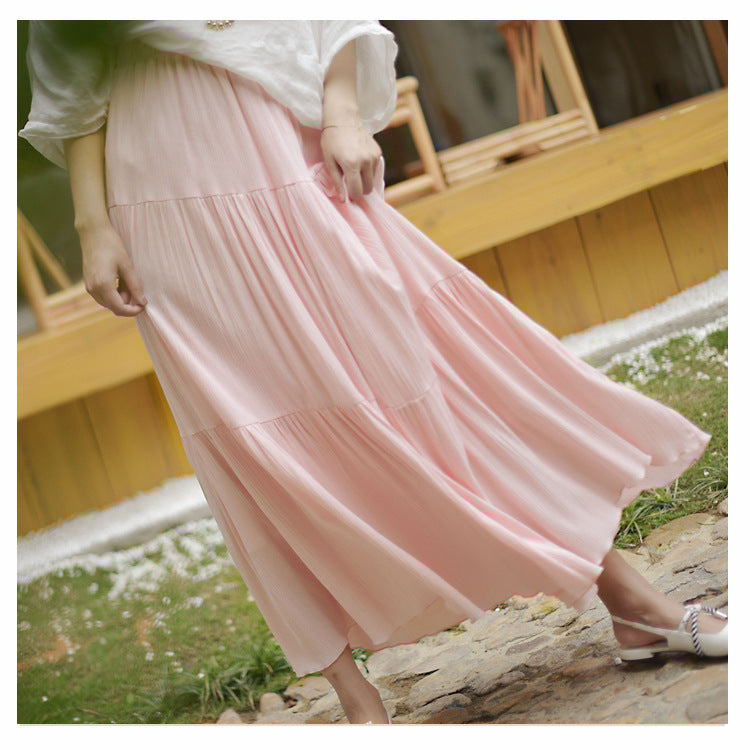 Pure Color Artistic Cotton And Linen Skirt