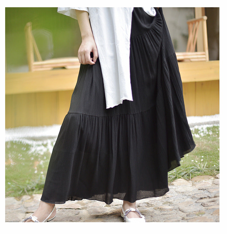 Pure Color Artistic Cotton And Linen Skirt