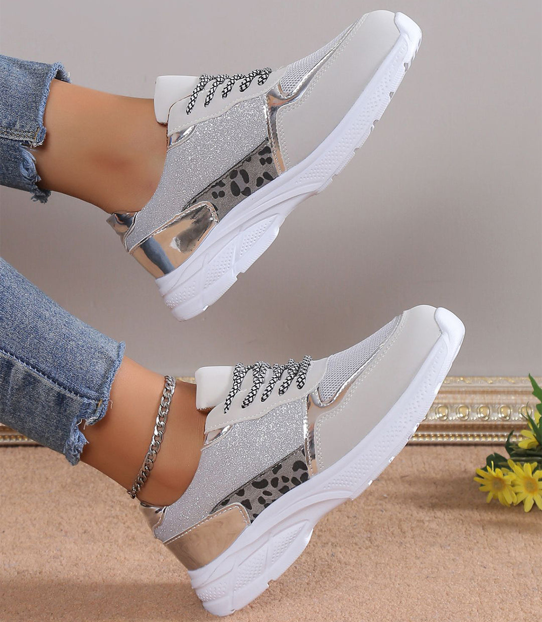 Lace Up Sneakers Breathable Mesh Flat Shoes Fashion Casual Lightweight Running Sports Shoes