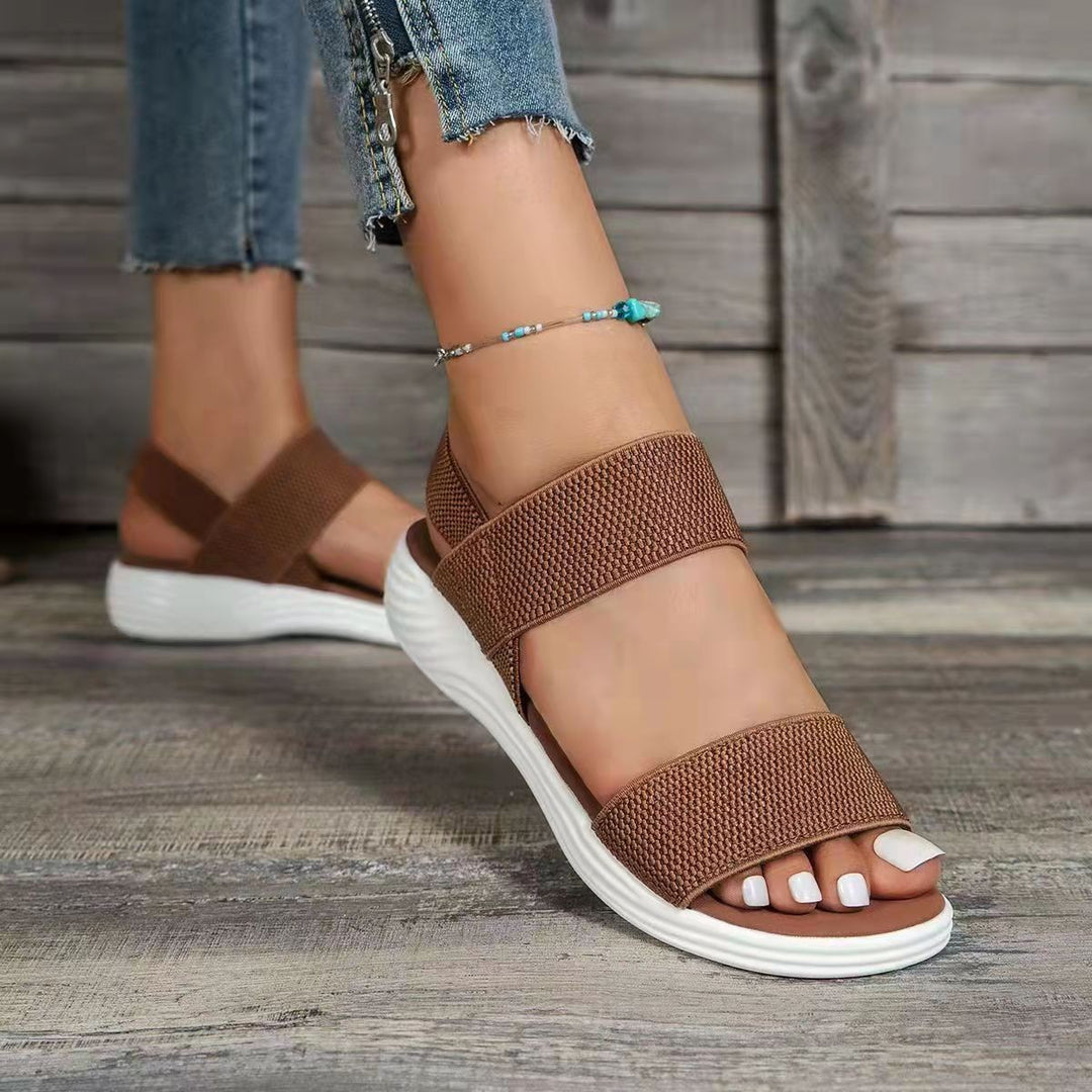 Casual Elastic Band Back Strap Flyknit Polyurethane Flat Sandals For Women