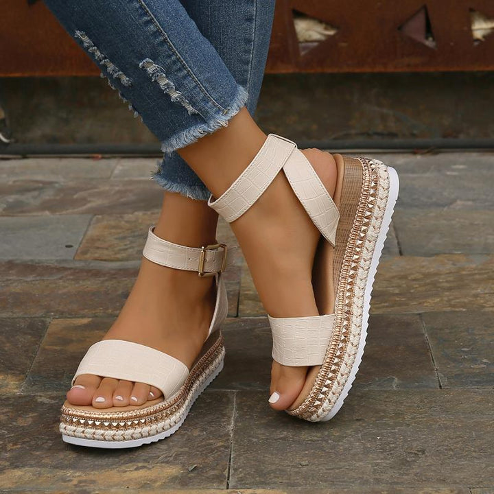 Summer Sandals Buckle Strap Hemp Wedges Platform Peep Toe Shoes