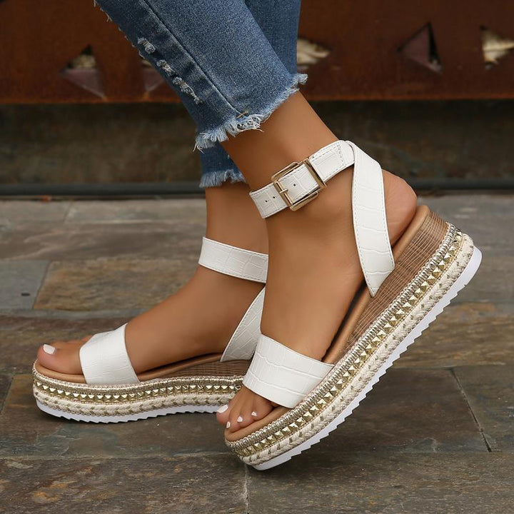 Summer Sandals Buckle Strap Hemp Wedges Platform Peep Toe Shoes