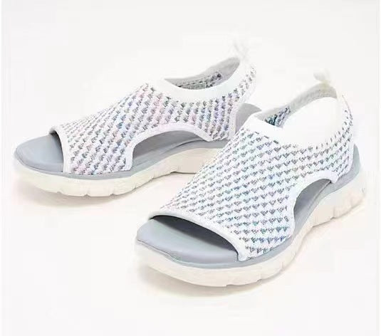 Peep-toe Sandals For Sports Summer Heart-shaped Print Mesh Shoes