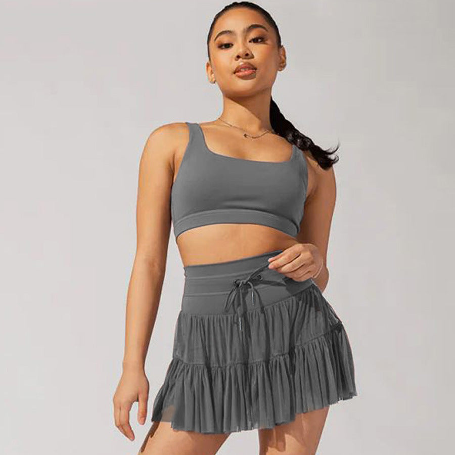 Casual Lace Up Pleated Skirt Skirt