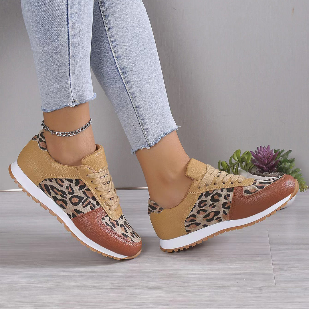 Fashoin Leopard Print Lace-up Sports Shoes , Sneakers Casual Running Walking Flat Shoes