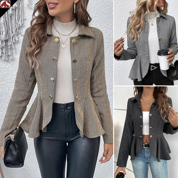 Lapel Ruffled Slim Double-breasted Blazer