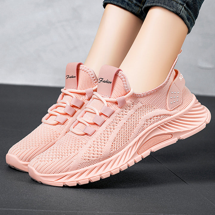 Fashion Casual Sports Shoes Women Lace Up Flat Shoes Lightweight Breathable Running Mesh Sneakers