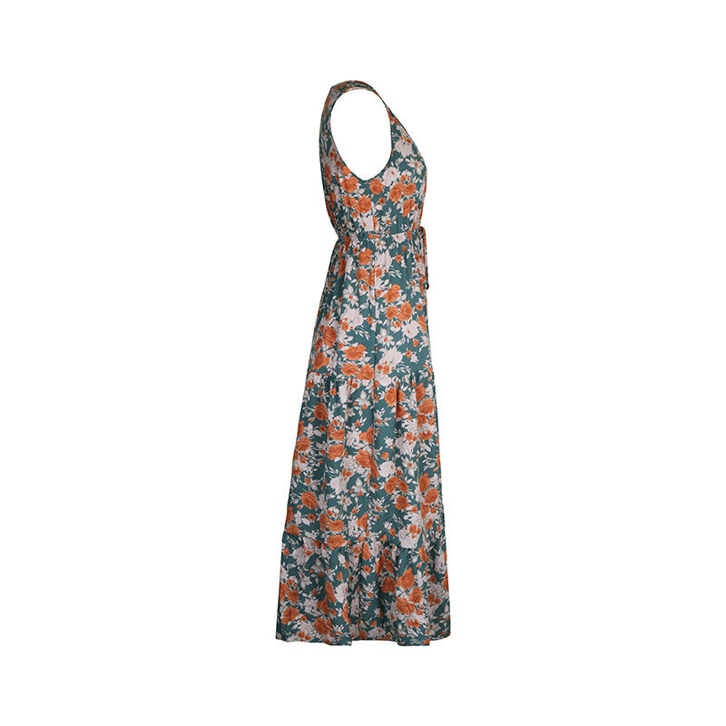 Sleeveless Stitching Printing Dress