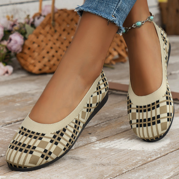 Fashion Plaid Print Flats Shoes New Fashion Casual Breathable Slip On Round-toe Mesh Shoes