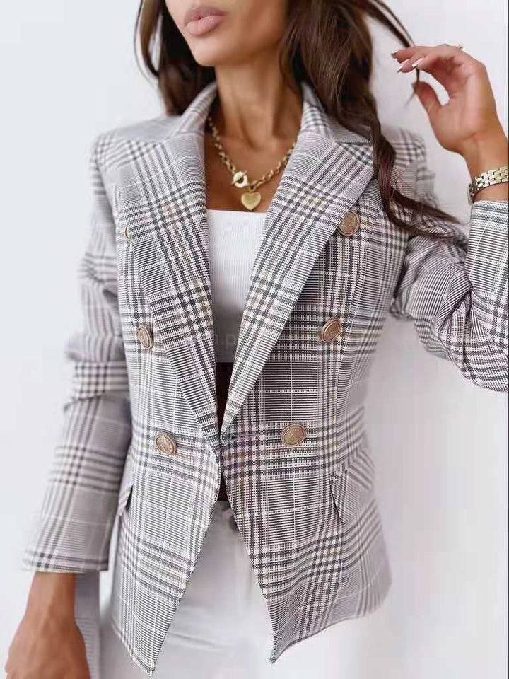 Autumn Top Loose Long Sleeve Plaid Blazer