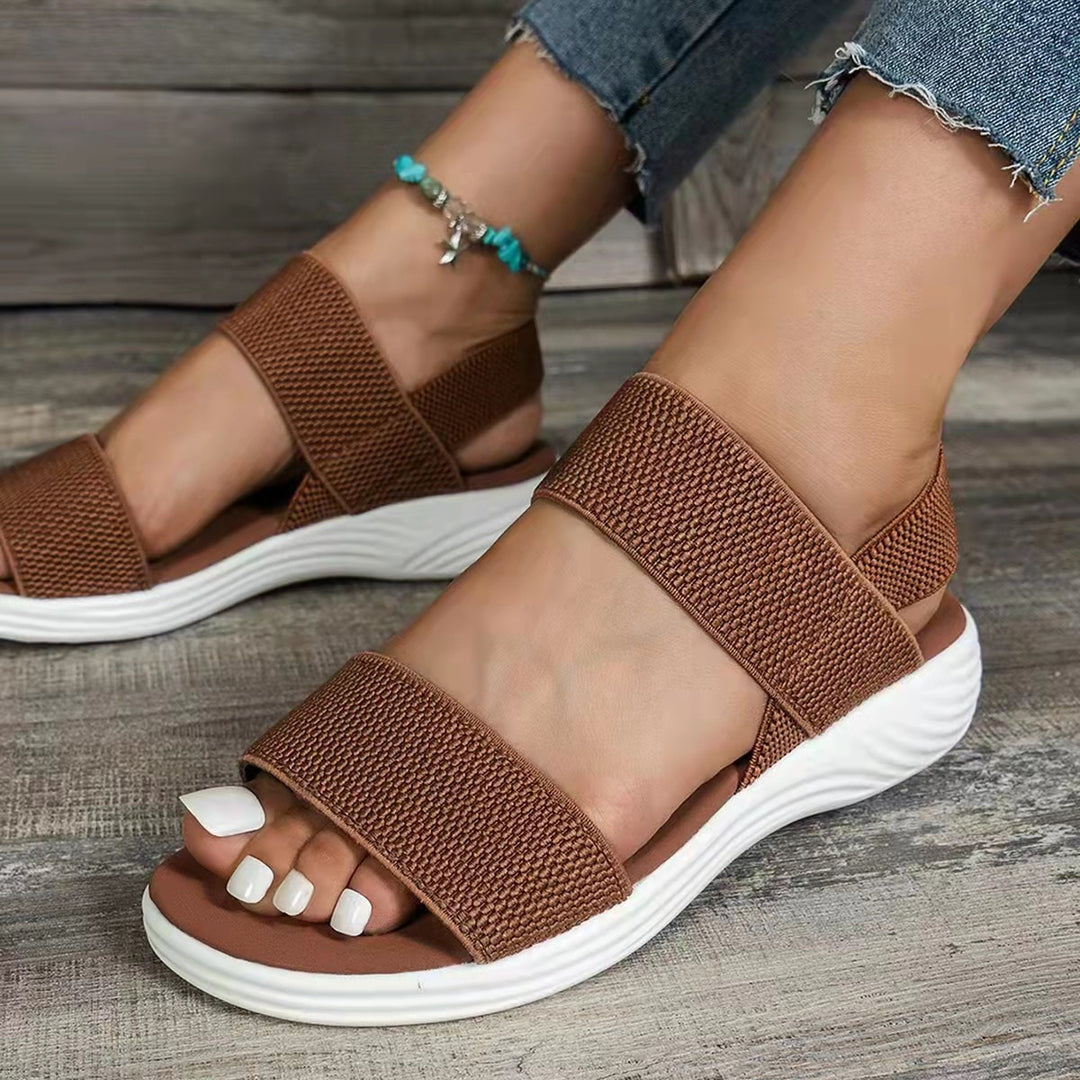 Casual Elastic Band Back Strap Flyknit Polyurethane Flat Sandals For Women