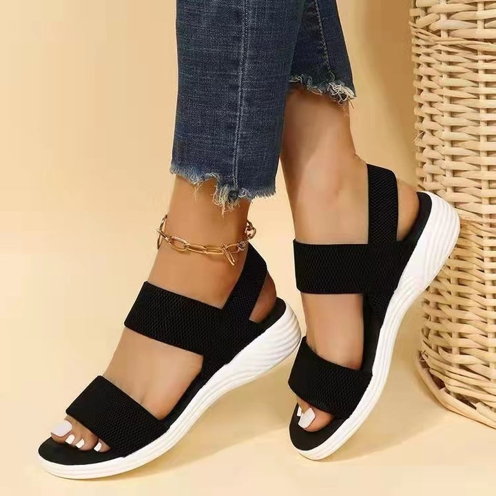 Casual Elastic Band Back Strap Flyknit Polyurethane Flat Sandals For Women