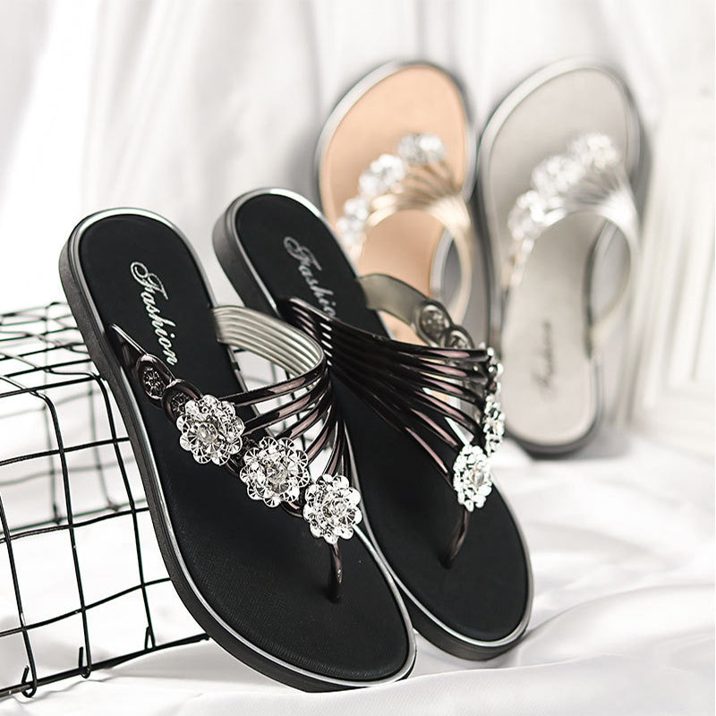 Summer Flip Flops Rhinestone Flat Slippers