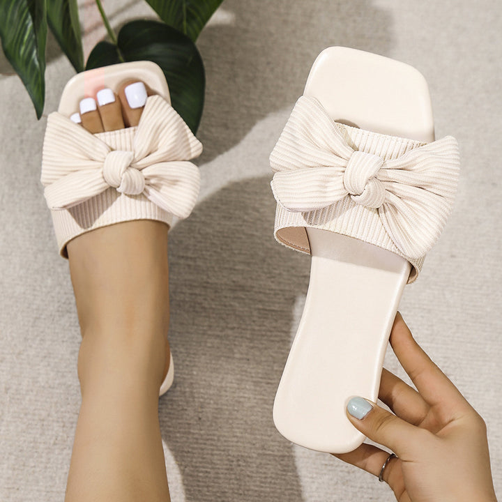 Clip Toe Bow Slippers Summer Flat Beach Shoes Flip Flops Sandals