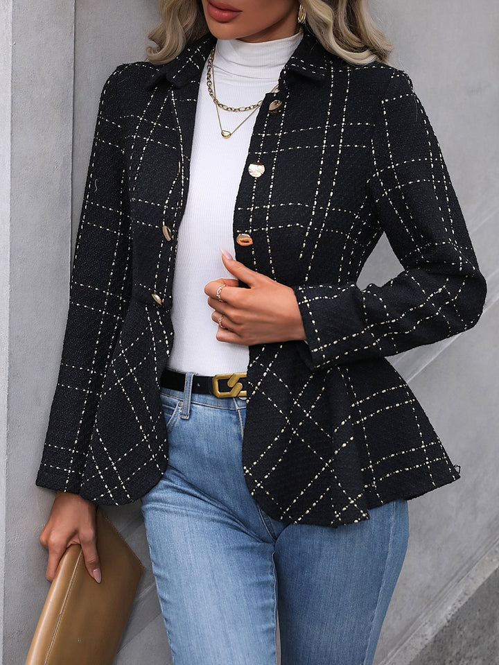 Lapel Ruffled Slim Double-breasted Blazer