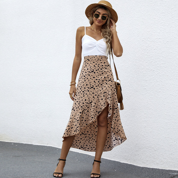 Ruffled Printed Irregular Swing Skirt